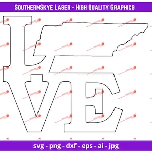 Tennessee Love svg, png, ai, dxf, jpg-bestand. Geweldig voor glowforge, cricut en silhouet, evenals laser- en CNC-graveren
