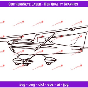 May include: A black and white line drawing of a small airplane. The plane is in flight and has a single propeller. The drawing is simple and stylized.