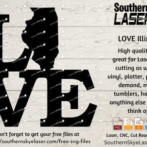 Illinois Love svg, png, ai, dxf, jpg-bestand. Geweldig voor glowforge, cricut en silhouet, evenals laser- en CNC-graveren