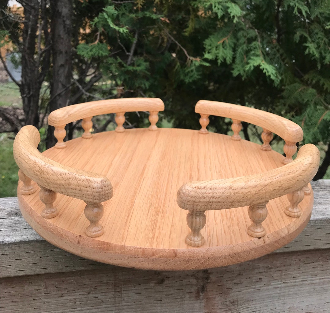 Vintage Wooden Lazy Susan With Rails Etsy