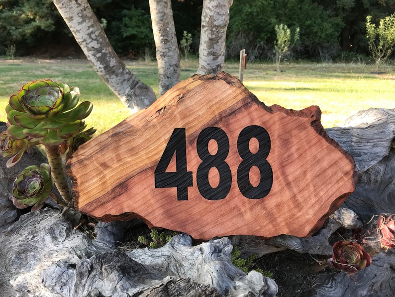 Redwood Address Sign Live edge Redwood Slab Laser Engraved Etsy