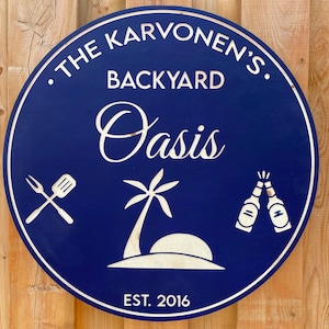 Oasis d'arrière-cour – Enseigne personnalisée pour piscine extérieure | Décoration personnalisée pour patio ou terrasse de chalet