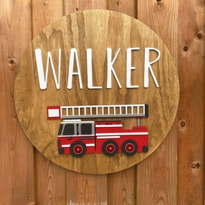 Firefighter round, firefighter name sign, firefighter truck nursery sign, FireFighter Sign, first responder, fire truck name