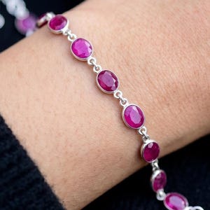 Ruby Link Bracelet – Silver Oval Pink Gemstone Bracelet ,  Halloween Special Jewelry Gift