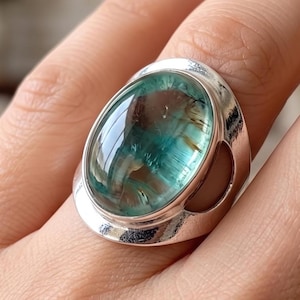 Aquamarine Oval Statement Ring • Chunky Modernist Silver Band