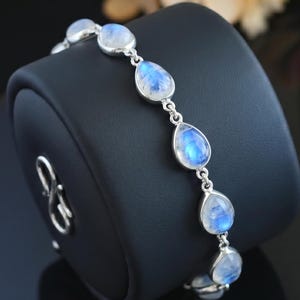 Teardrop Moonstone Bracelet, Pear Blue Flash Moonstone Link Braclet