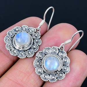 925 Solid Sterling Silver Earrings/Natural Moonstone Earrings/Daily wear Earrings/Drop Dangle Gemstone Earrings/Perfect Gift For Her.