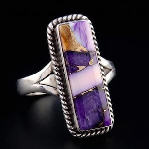Purple Dahlia Turquoise Statement Ring – Rectangular Copper Turquoise Jewelry