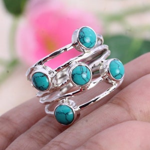 Bague en argent sterling 925 / turquoise / bague de créateur / anneau pour femme / alliance / bague turquoise ronde / taille de bague personnalisée J à Z