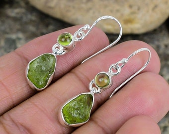 Boucles d'oreilles péridot en argent brut, pendantes bijoux cadeau/argent