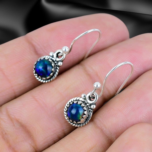 Solid 925 Sterling Silver Earrings/ Blue Opal Gemstone Earrings/ Daily wear Earrings/ Drop Dangle Earrings/ Gift Items/ Customized Earrings