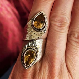 925 Silver Ring / Citrine Ring/ Citrine Jewelry / Women&#39;s Adjustable Rings / Wedding ring / Big huge ring/Customized ring size J TO Z