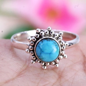 Silver Ring/ Turquoise Ring/ Thanksgiving Ring/ Promise Ring/ Womens Rings Bands, Round Turquoise Ring, Customized ring size J TO Z