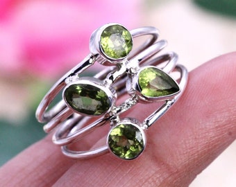 925 Sterling Silber Ring, Peridot Ring, Designer Ring, Multistone Ring, Partywear Damenring, Ehering, individuelle Ringgröße J TO Z