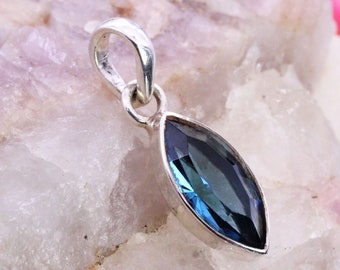 London Blue Topaz  Silver Marquise Pendant Jewellery Gift/ Silver