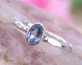 Silver Ring/ Blue Topaz Ring/ Oval Gemstone Ring/ Tiny Midi Band Ring/ Women&#39;s Promise Thanksgiving Ring/ Customized ring size J TO Z