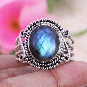 925 Silver Ring, Labradorite Ring, Designer Ring, Womens Gemstone Ring, Bohemian Ring, Big Huge Ring Jewelry, Customized ring size J TO Z