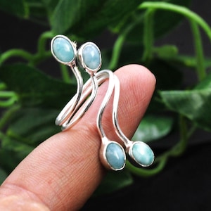 925 Silver Ring, Larimar Ring, Gemstone Ring, Adjustable Ring, Womens Ring, Multistone Ring, Handmade Ring, Customized ring size J TO Z