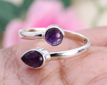 Amethyst Gemstone Ring,   Silver, Adjustable Promise Ring Jewellery Gift/ Silver