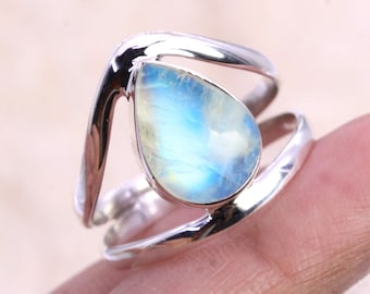 Handmade Pear Moonstone Ring, Silver Jewelry