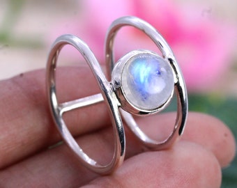 925 Silver Ring, Moonstone Ring, Womens Ring, Dailywear Ring, Mother Gift Ring, Wide Ring, Ring For Her, Customized ring size J TO Z