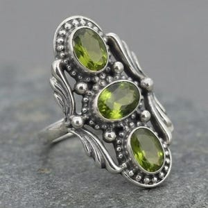 Silver Peridot Ring, Boho Party Smycken Smycke Present/Silver