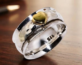 Silver Heart Spinner Ring:  Relief Jewelry Jewellery Gift/ Silver