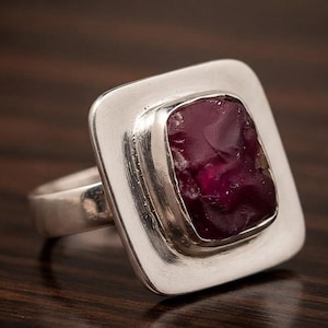 Handmade  Silver Raw Ruby Gemstone Ring Jewellery Gift/ Silver
