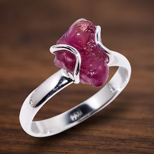 Raw Ruby Gemstone Ring,   Silver Rough Crystal Jewelry Jewellery Gift/ Silver