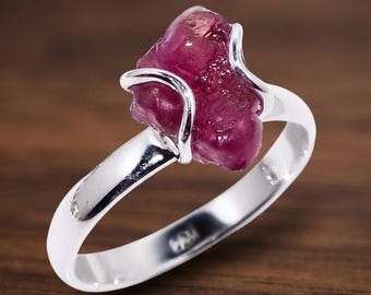 Rå rubin ädelstensring, silver grov kristall smycken smycken gåva/ silver