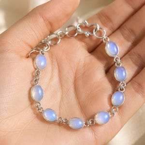 Milky Opalite Oval Stone Bracelet - Silver Toned Chain Bracelet - Dainty Gemstone Jewelry