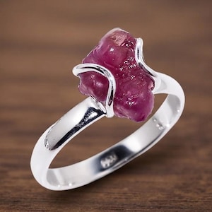 Raw Ruby Ring,   Silver, Rough Crystal Gemstone, Handmade Jewellery Gift/ Silver