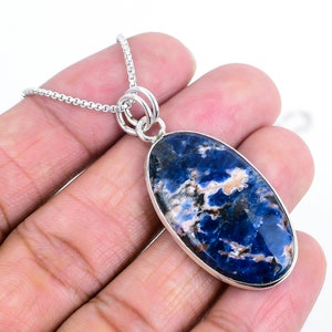925 Solis Silver Sodalite Gemstone Pendant/Next Day Dispatch/Women&#39;s Pendant/Pendant For Chain/Birthstone jewellery/Unisex Anxiety Necklace