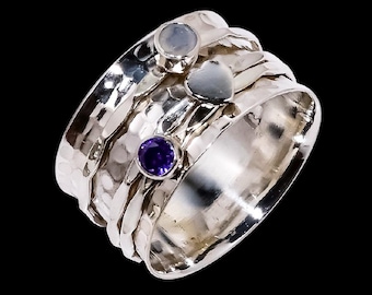 Purple Amethyst   Silver Spinner Ring Jewellery Gift/ Silver