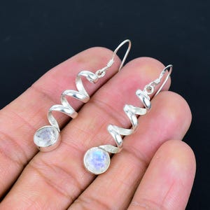 925 Solid Sterling Silver Earrings/Natural Moonstone Earrings/Daily wear Earrings/Drop Dangle Gemstone Earrings/Perfect Gift For Her.
