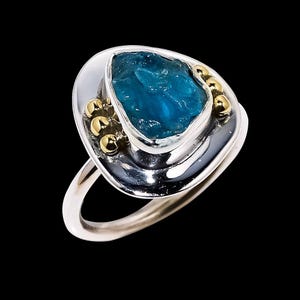 Natural Apatite Rough 925 Sterling Silver Ring, Apatite Handmade Ring, Apatite Silver Raw Stone Ring, Gift for Her, Apatite Silver Ring