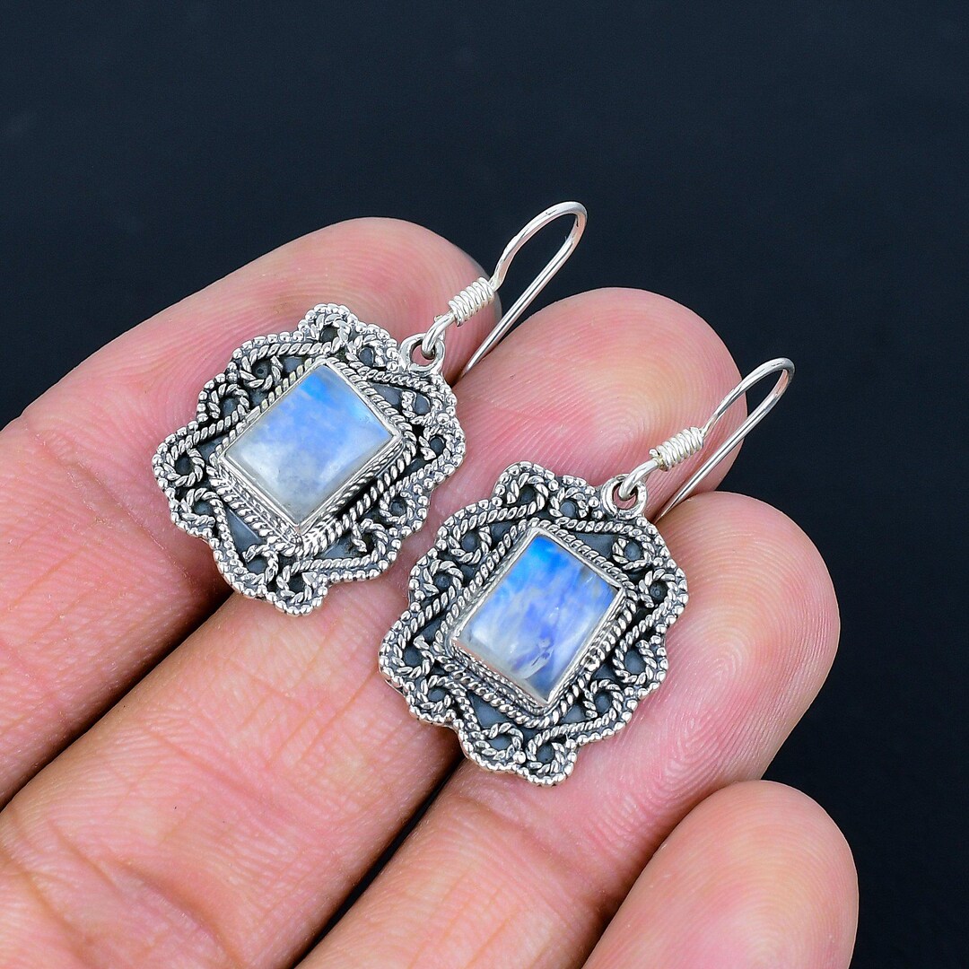 fannyu 925 Solid Sterling Silver Black Opal Drop Dangle Earring