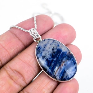 925 Solis Silver Sodalite Gemstone Pendant/Next Day Dispatch/Women&#39;s Pendant/Pendant For Chain/Birthstone jewellery/Unisex Anxiety Necklace