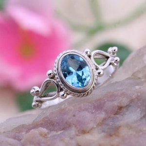 Silver Ring/ Blue Topaz Ring/ Oval Gemstone Ring/ Women's Designer Ring/ Thanksgiving Promise Ring/ Customized ring size J TO Z