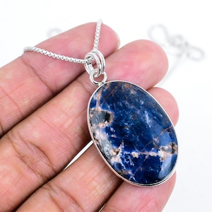 925 Solis Silver Sodalite Gemstone Pendant/Next Day Dispatch/Women&#39;s Pendant/Pendant For Chain/Birthstone jewellery/Unisex Anxiety Necklace