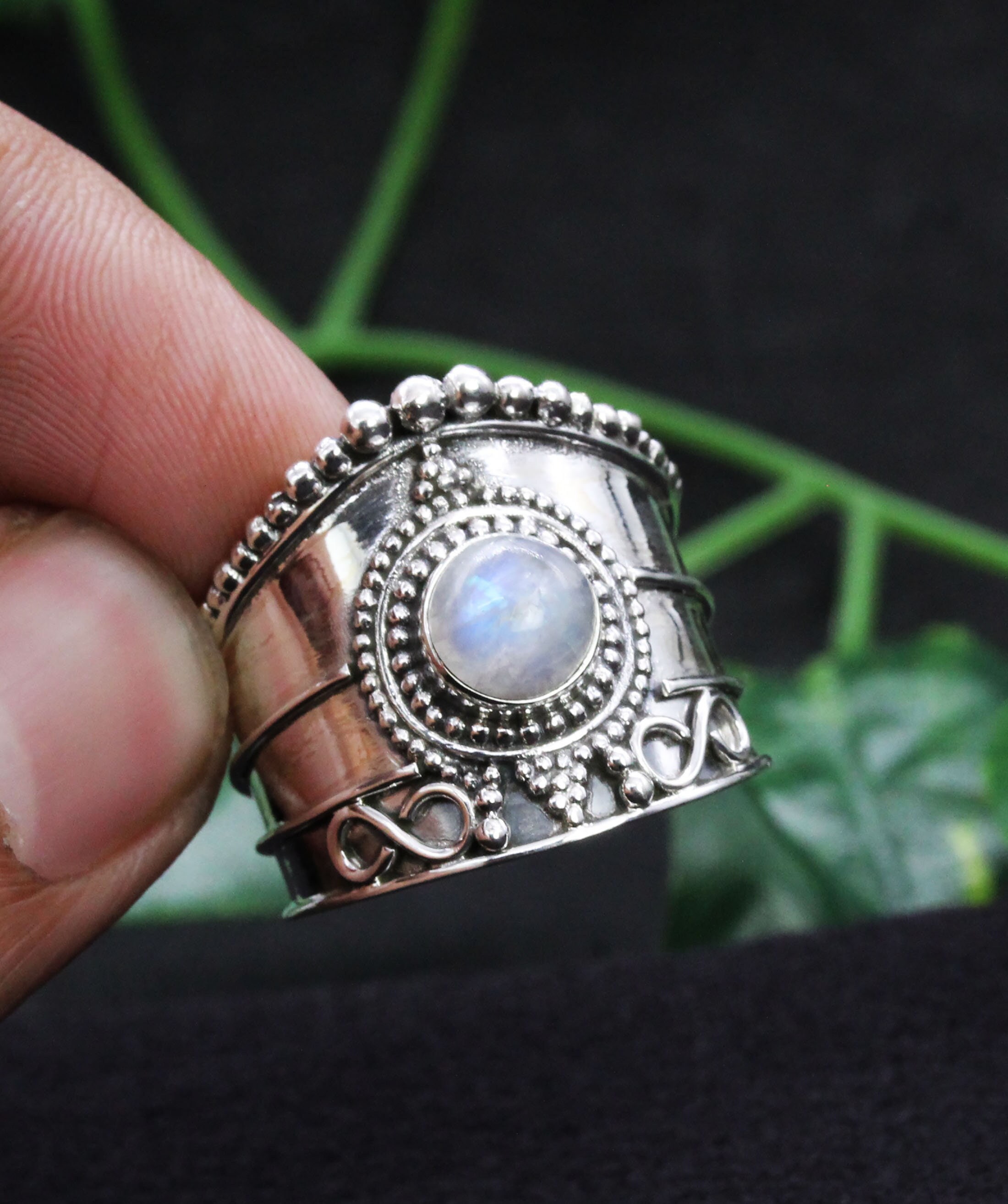 925 Silver Ring, Moonstone Ring, Designer Ring, Wide Band