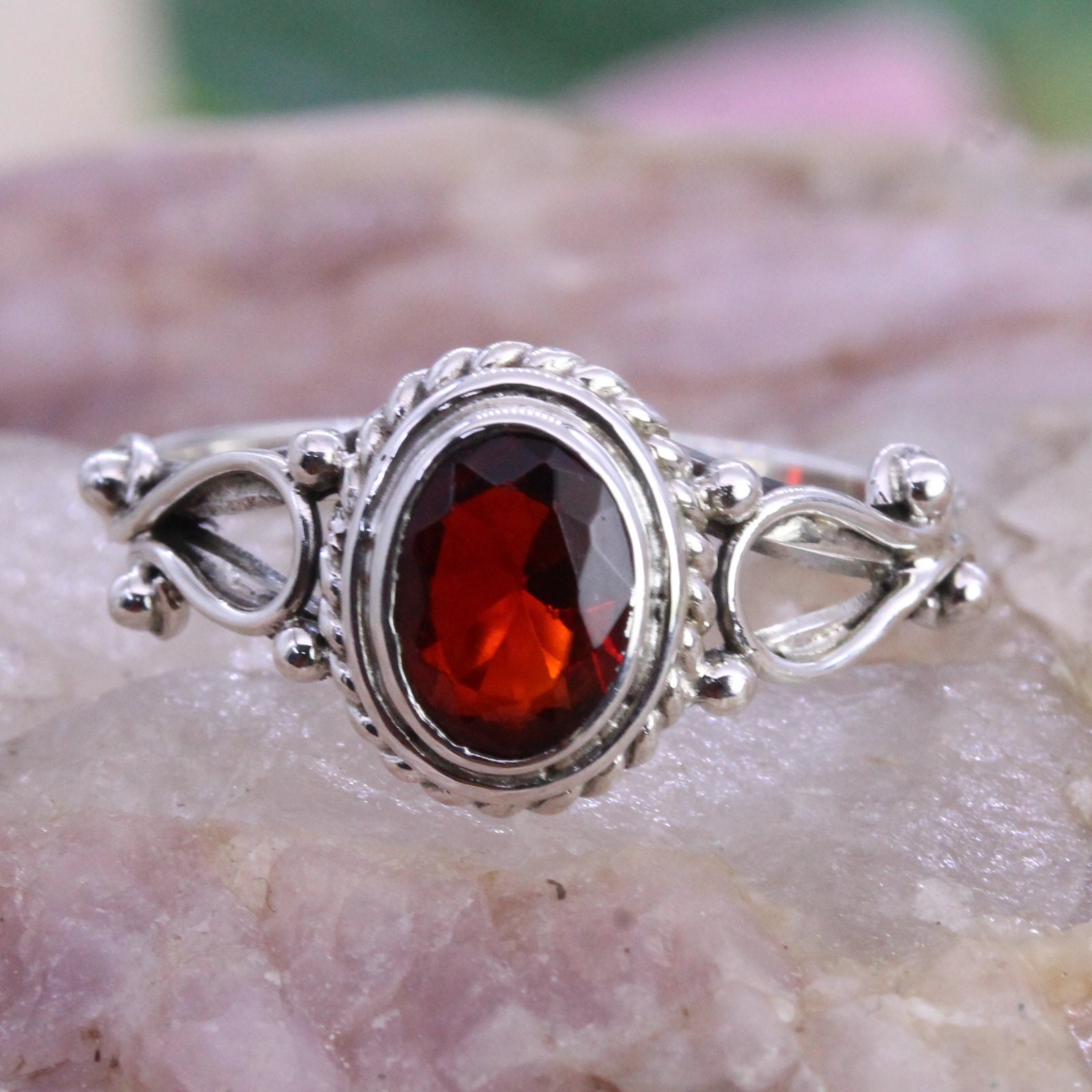 Garnet Big Gemstone 925 Sterling Silver Men's Signet Ring