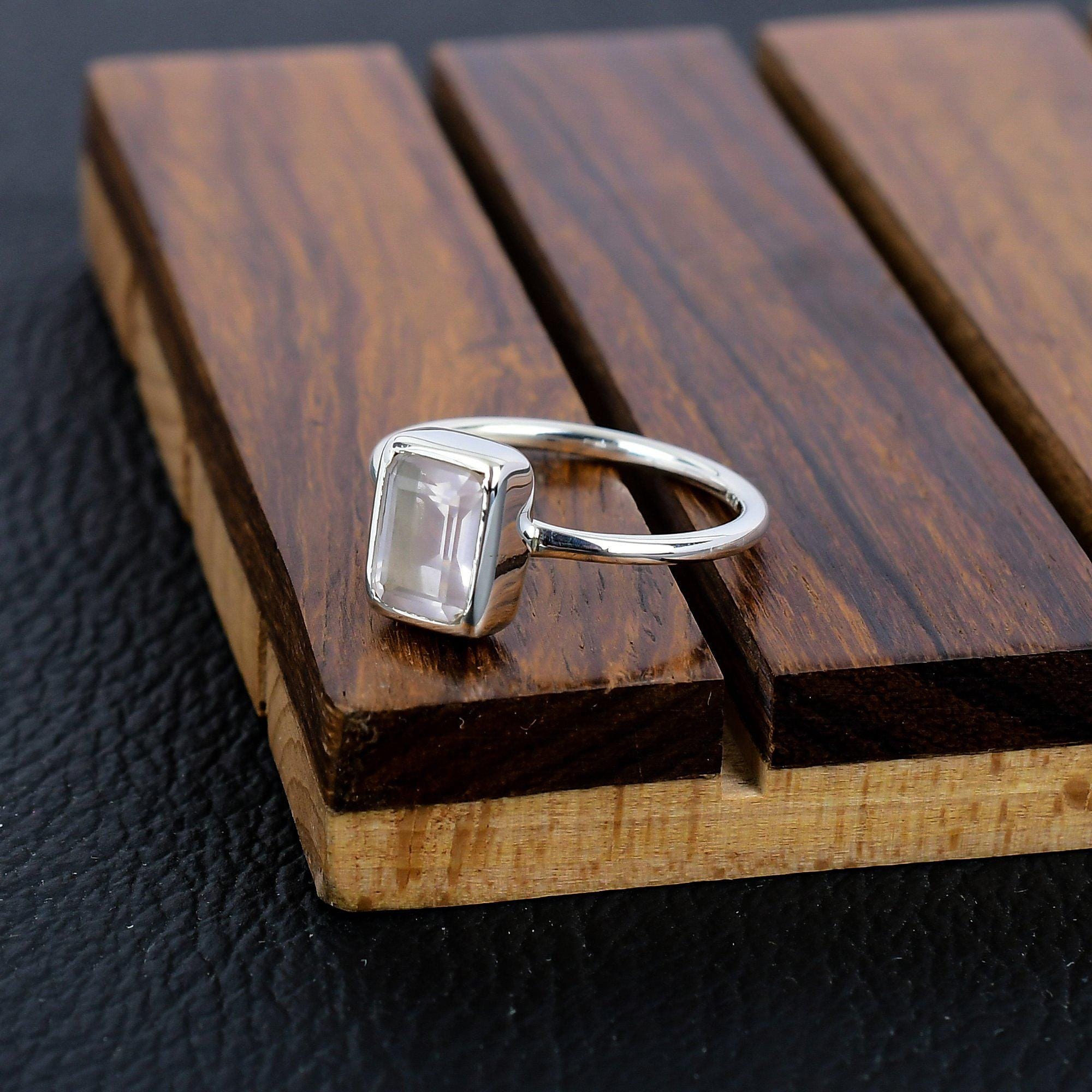 Silver Clear Crystal Ring, Rectangular Gemstone, Custom Size