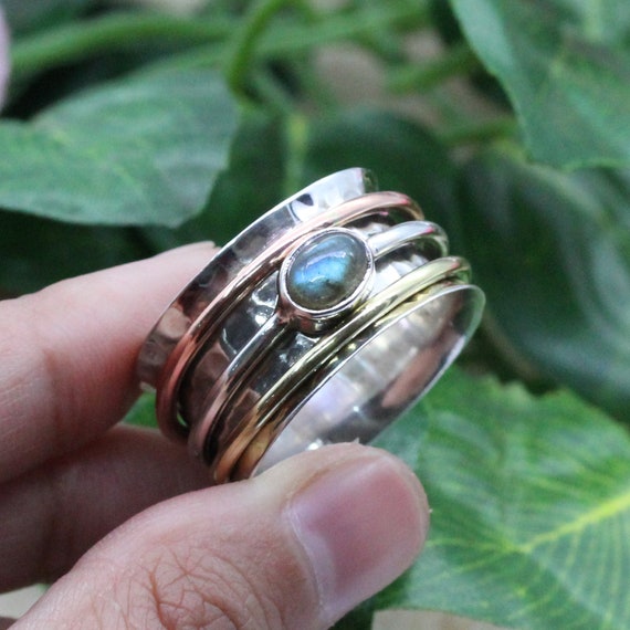 925 Silver Ring Labradorite Spinner Meditation Ring