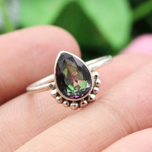 925 Silver Ring / Mystic Topaz / Rings / Jewellery / Womens Rings Bands / promise Ring / Pear Mystic Topaz / Customized ring size J TO Z