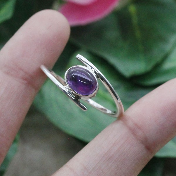 Silver Ring / Amethyst / Midi Stacking Rings / Women's Rings Bands / Designer Ring / Oval shape Amethyst / Customized ring size J TO Z