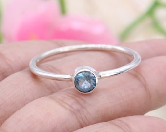 Silver Ring/ Blue Topaz Ring/ Tiny Band Ring/ Midi Stacking Ring/ Daily wear Ring/ Designer Ring/ Customized ring size J TO Z
