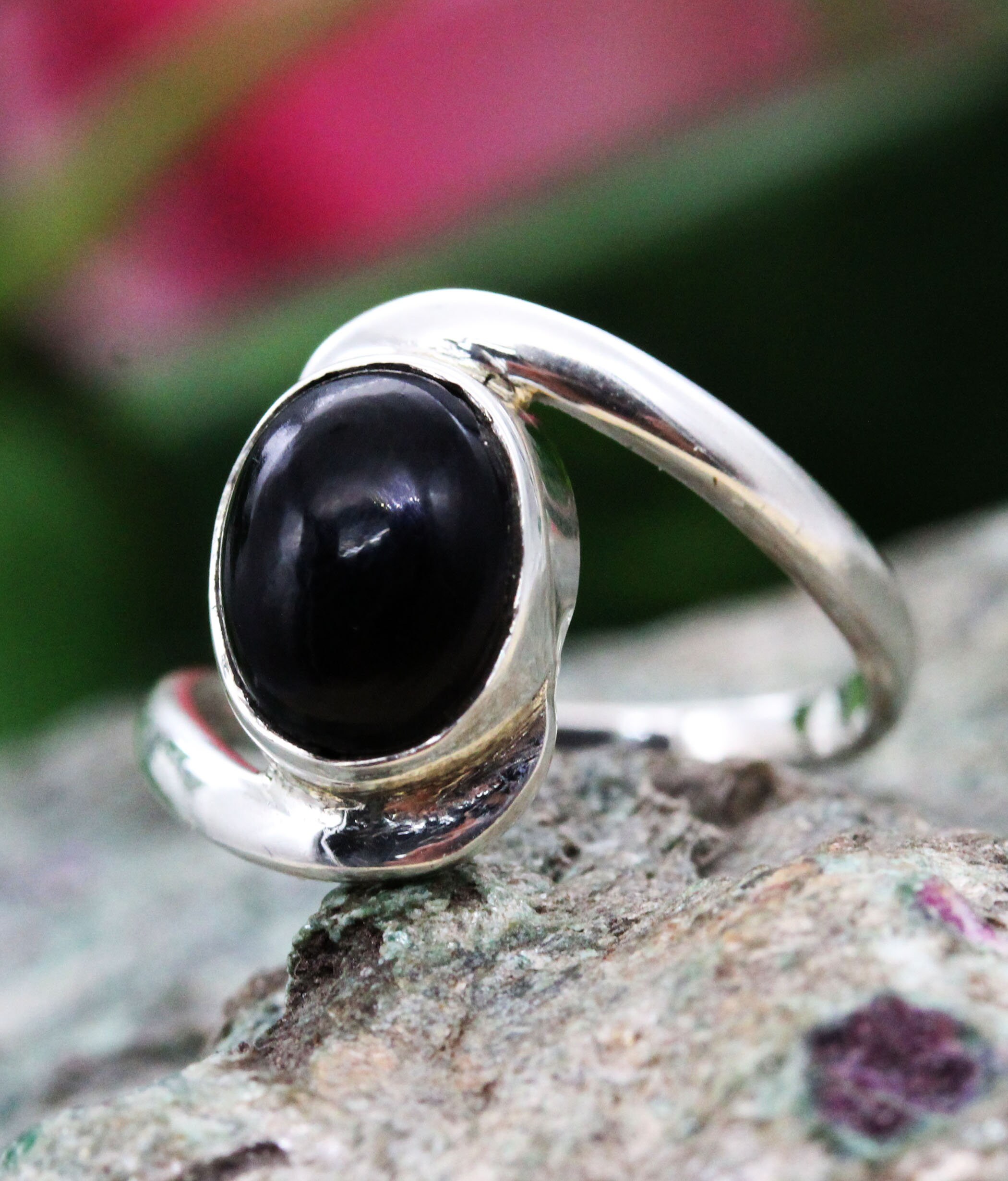 Black Onyx 925 Silver Ring(サイズ調節リング, 2 COLOR) Collection, Large, Black Onyx Stone Men's Silver Ring, 925