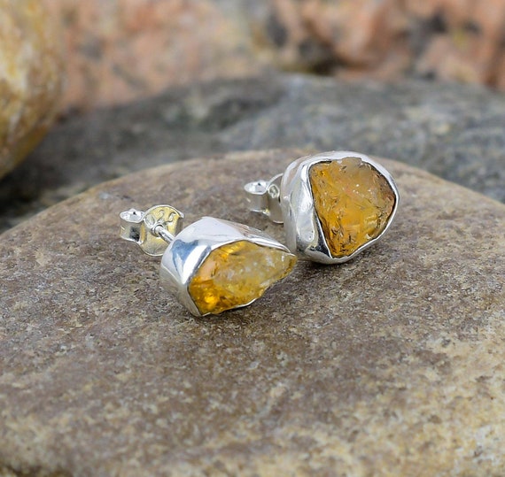 Orecchini a perno, in argento Sterling 925, con gemma grezza, gioielli da donna, fatti a mano, RSSE e Argento, cod. RSSE