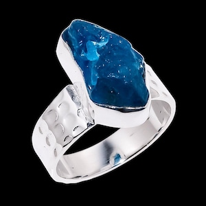 Natural Apatite Rough 925 Sterling Silver Ring, Apatite Handmade Ring, Apatite Silver Raw Stone Ring, Gift for Her, Apatite Silver Ring